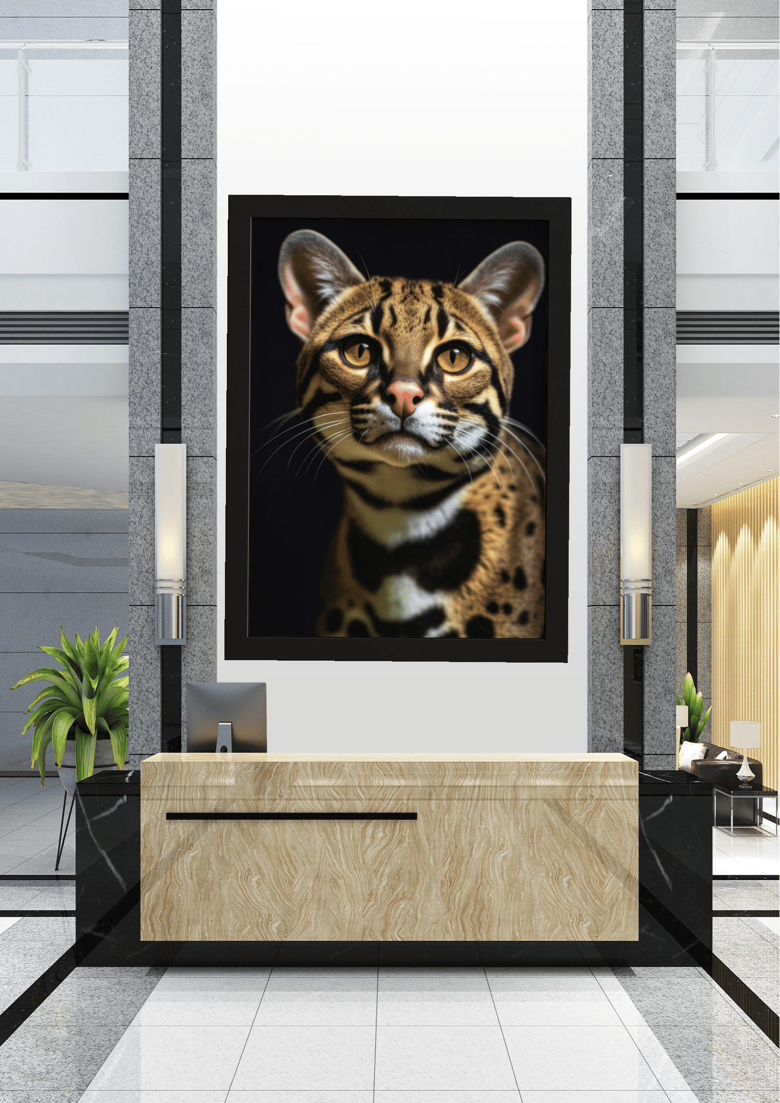 "Elegância Selvagem: O Retrato do Gato na Recepção"