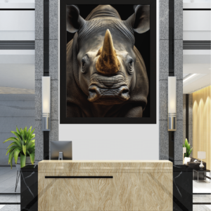 Força e Elegância: O Rinoceronte no Átrio"